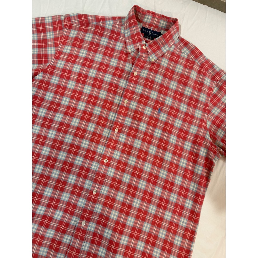 Ralph Lauren Blake Shirt Large Red/blue Plaid Short Sleeve Cotton ButtonDown